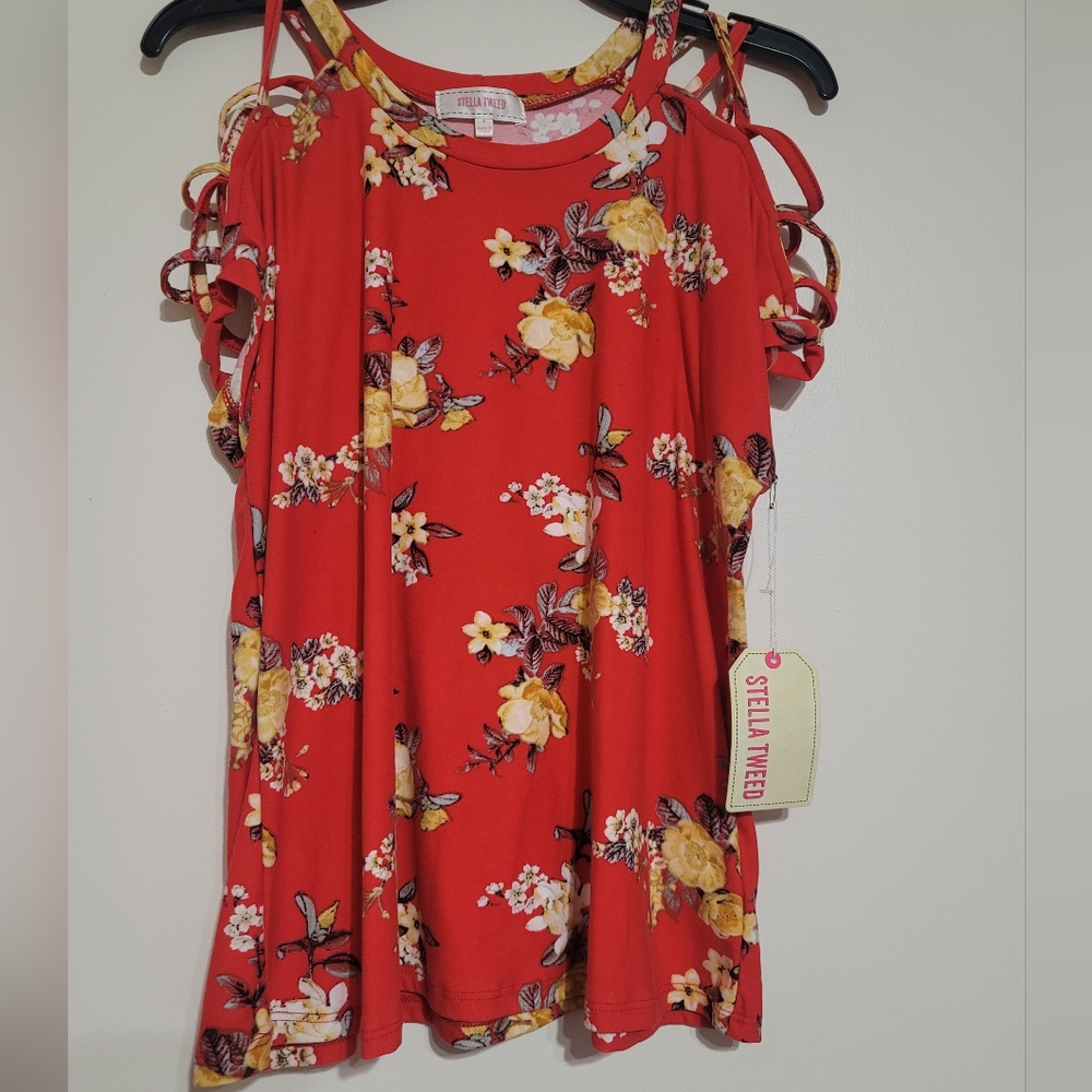 Stella Tweed Vibrant Red Floral Top